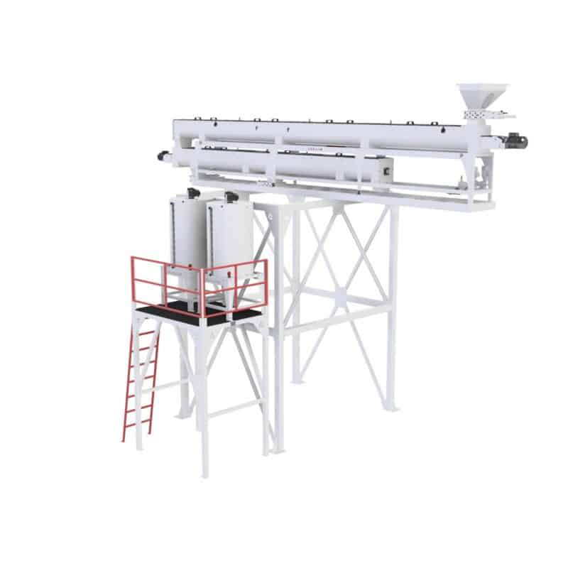 Engineering render of an ADDAMS processing assembly with horizontal units, supporting frame, platform and access ladder